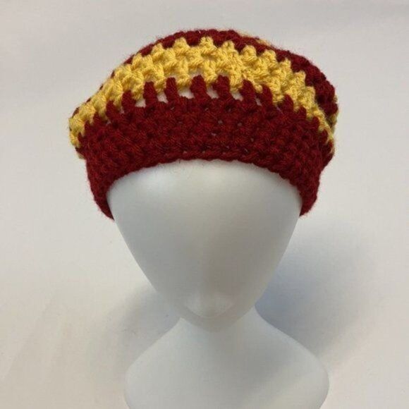 Red & Gold Crochet Slouchy Beanie Hat - Picture 2 of 4